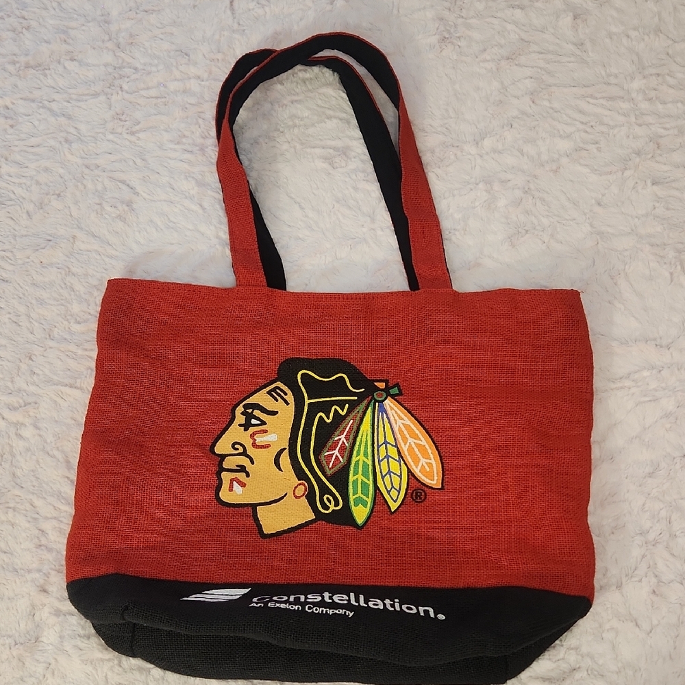 Red and Black Embroidered Tote Bag